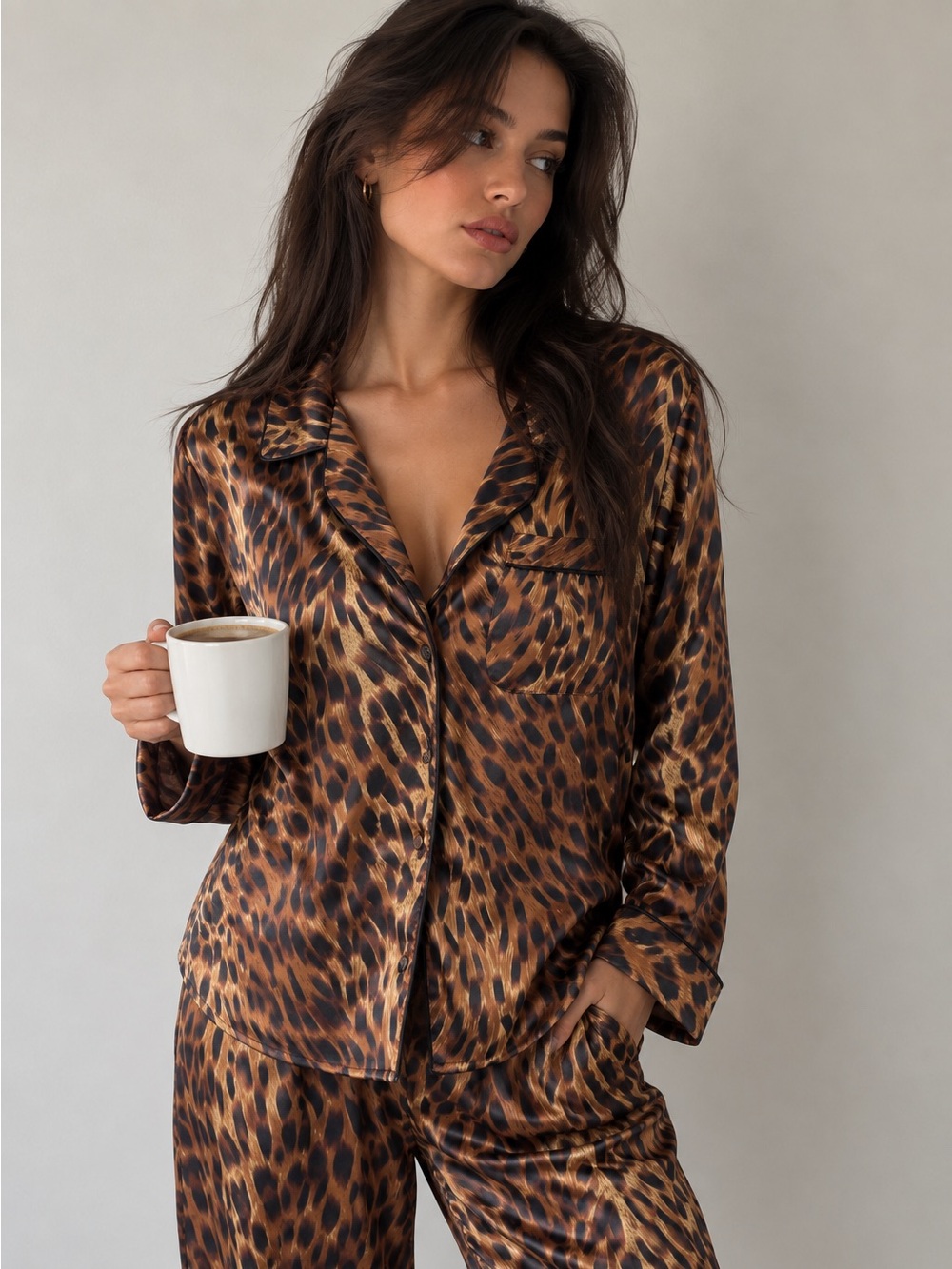 Vintage Frederick’s of Hollywood Leopard Satin Pajama Top Y2K Animal Print Small
